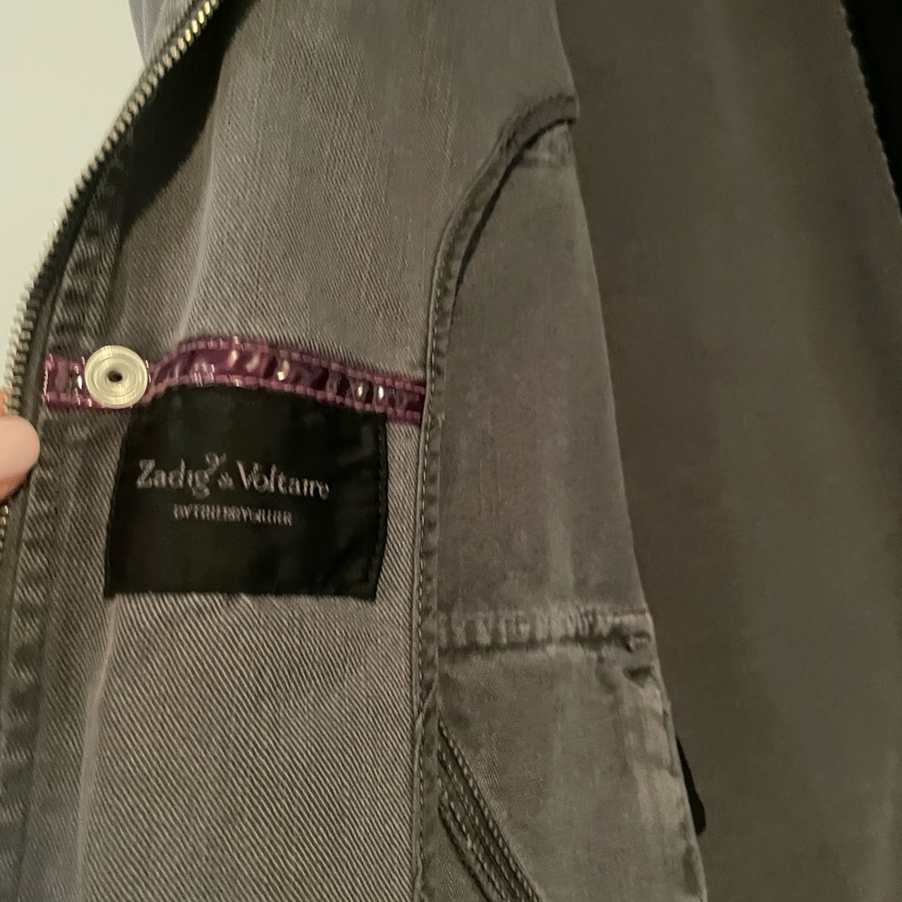 Vintage Zadig & Voltaire grey denim cargo utility jacket size M 8-10 - Picture 2 of 3